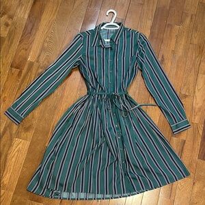 ASOS Green Striped Button-Down Midi Dress